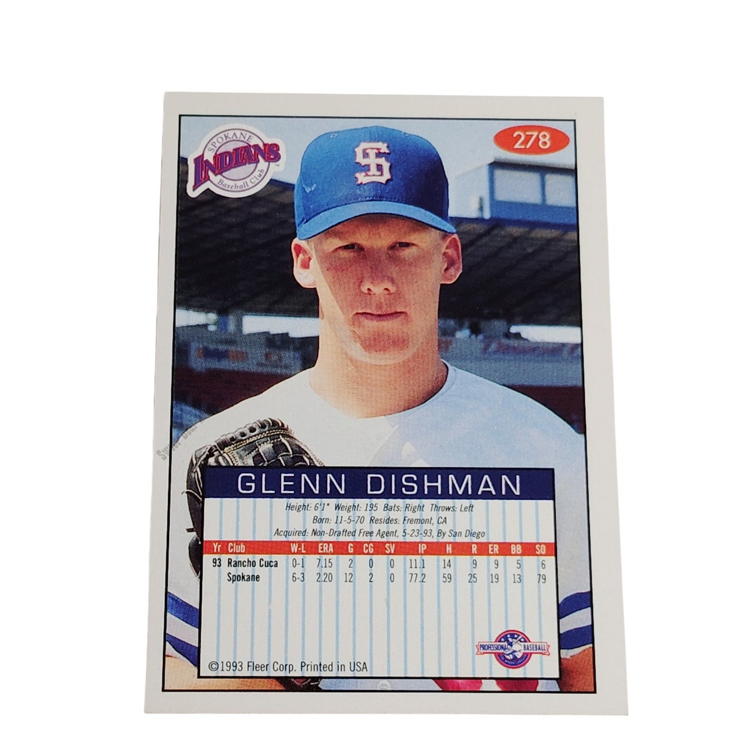 Glenn Dishman, Spokane Indians, #278, 93-94 Fleer Excel Minor Leagues