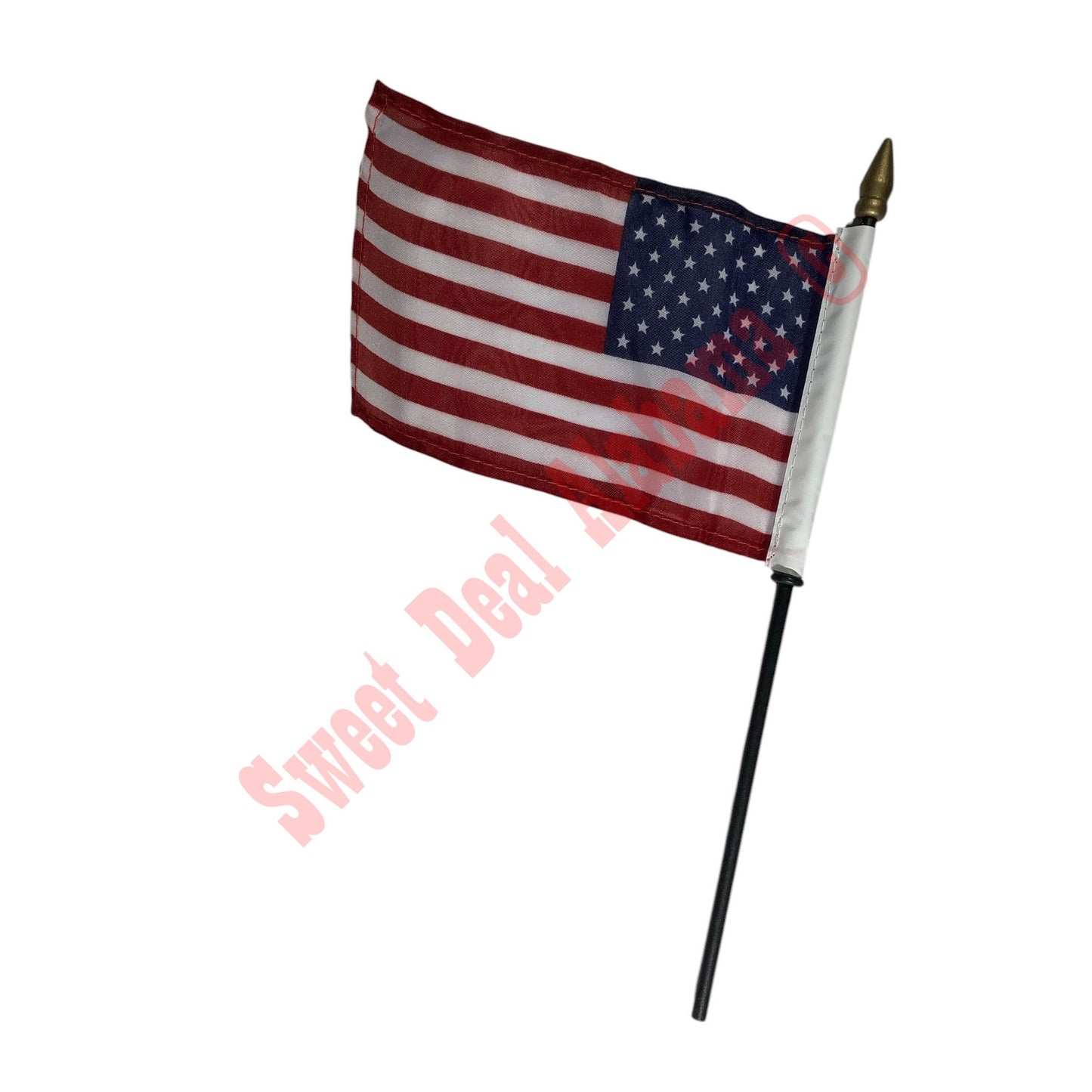3-PK Flags, United States Flags- 6"W x 4"H Poly Flags on 11" Black Plastic Staff