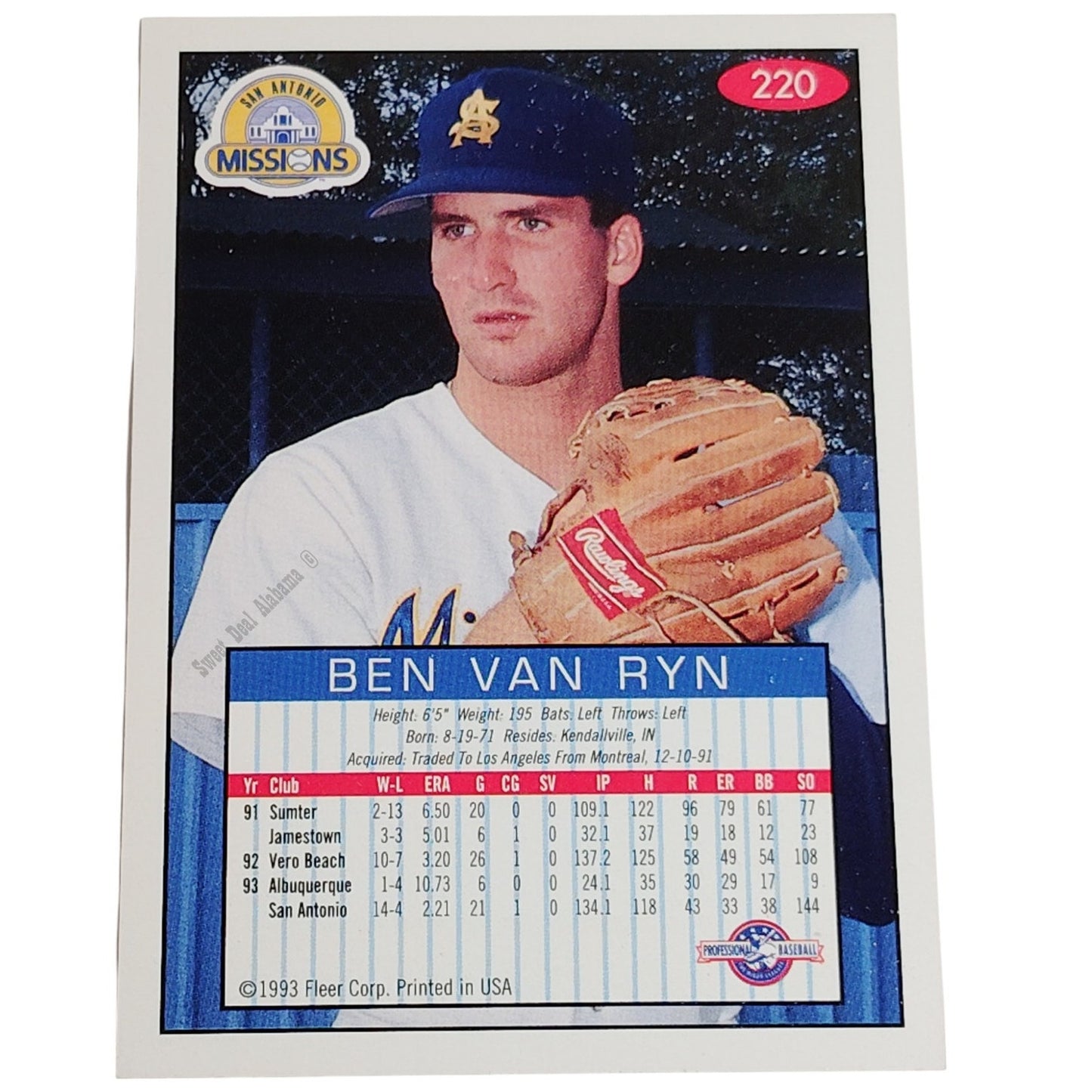 Ben Van Ryn, San Antonio Missions, No. 220, 93-94 Fleer Excel Minor Leagues
