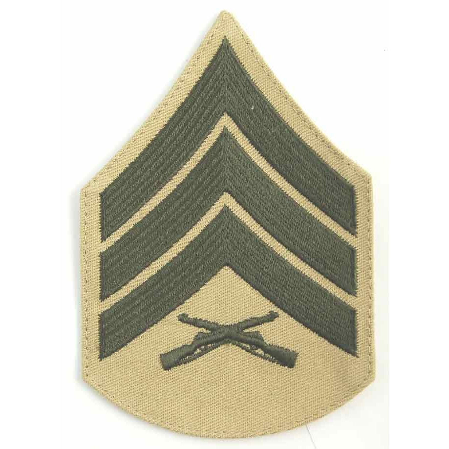 USMC Female Sergeant Sgt E-5 Rank Patch Pair Green Khaki Sew-On 3.5" x 2.75"