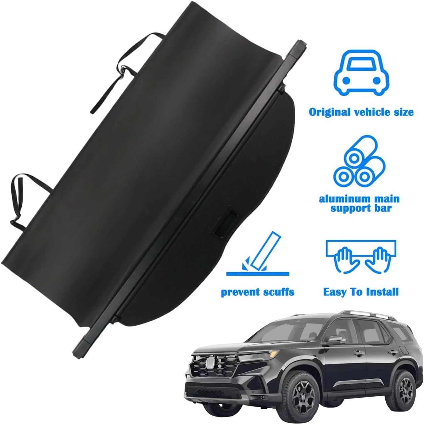 Retractable Cargo Cover for Honda Pilot 2023–2025, Black, Trunk SUV Privacy Screen & Luggage Cover