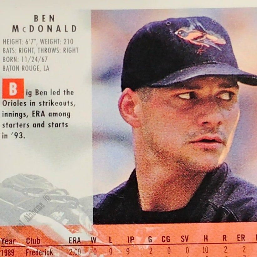 Ben McDonald, Baltimore Orioles, #8, Fleer 1994 Baseball Collector's Card