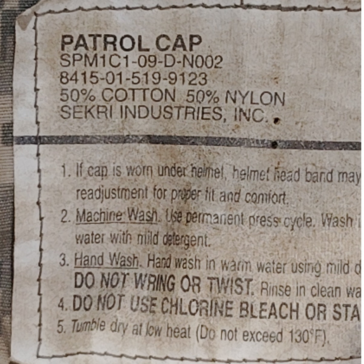 United States Digital ACU Camo Patrol Cap, Size 7-5/8, Ripstop, Sekri Ind., EUC