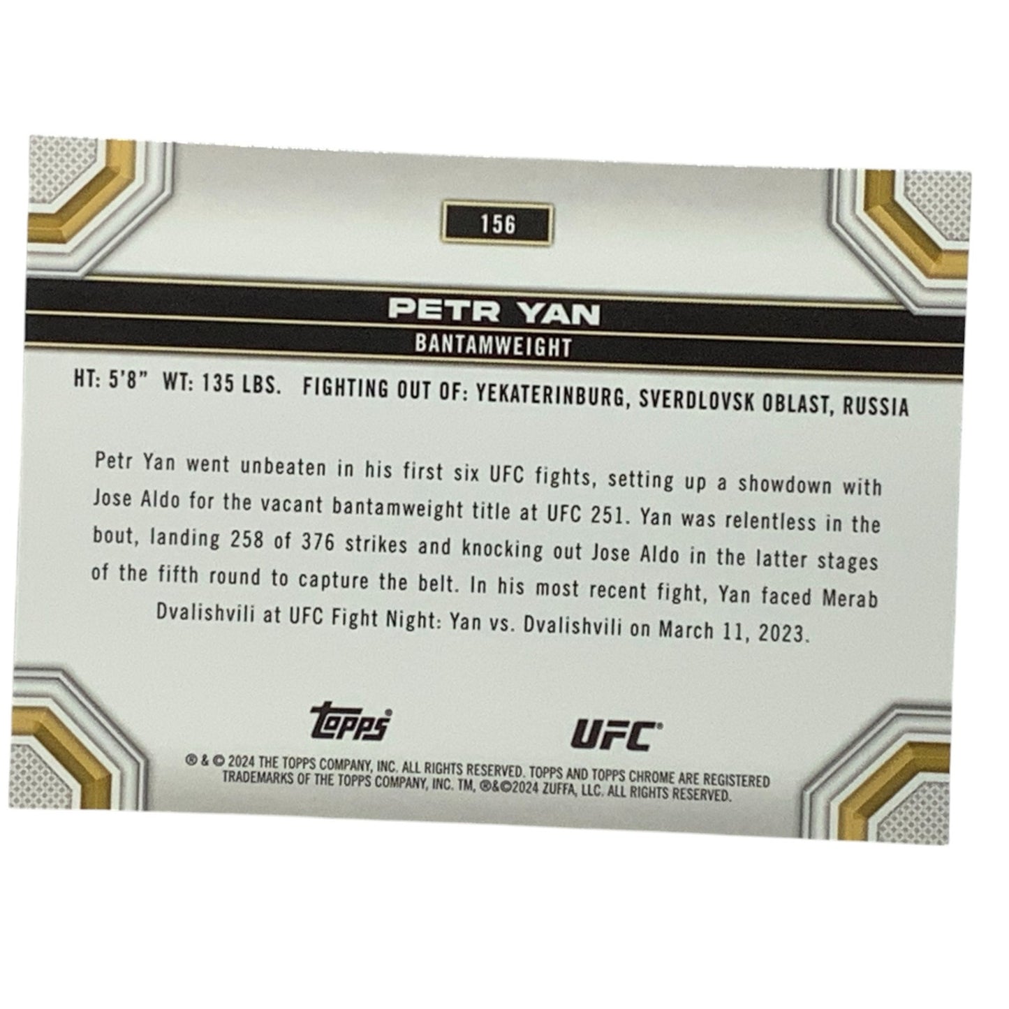 Peter Yan, UFC Bantamweight, Card 156, 2024 Topps Chrome UFC, NM+