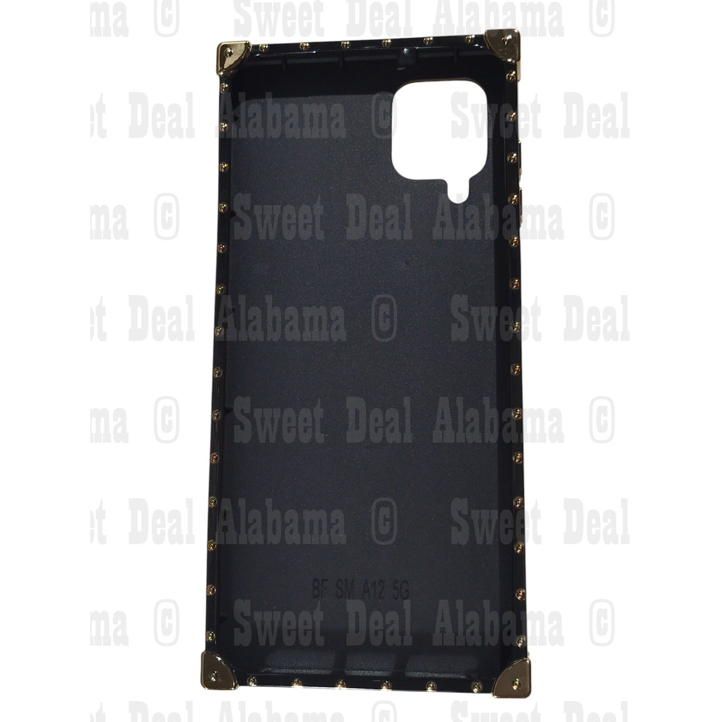 FX Cellphone Case For Samsung A12 5G Phone w/ Strap & Stand, Black Bullet Lips, Gold Accents