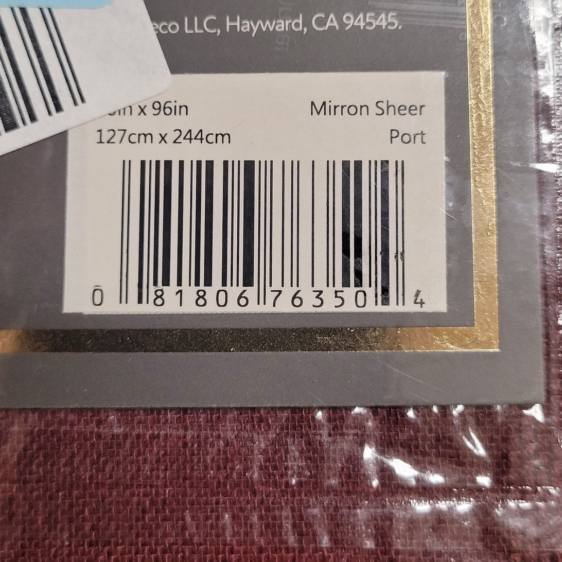 Fieldcrest Heritage Mirron Sheer Grommet Top Single Curtain Panel, 50Wx96L, Port