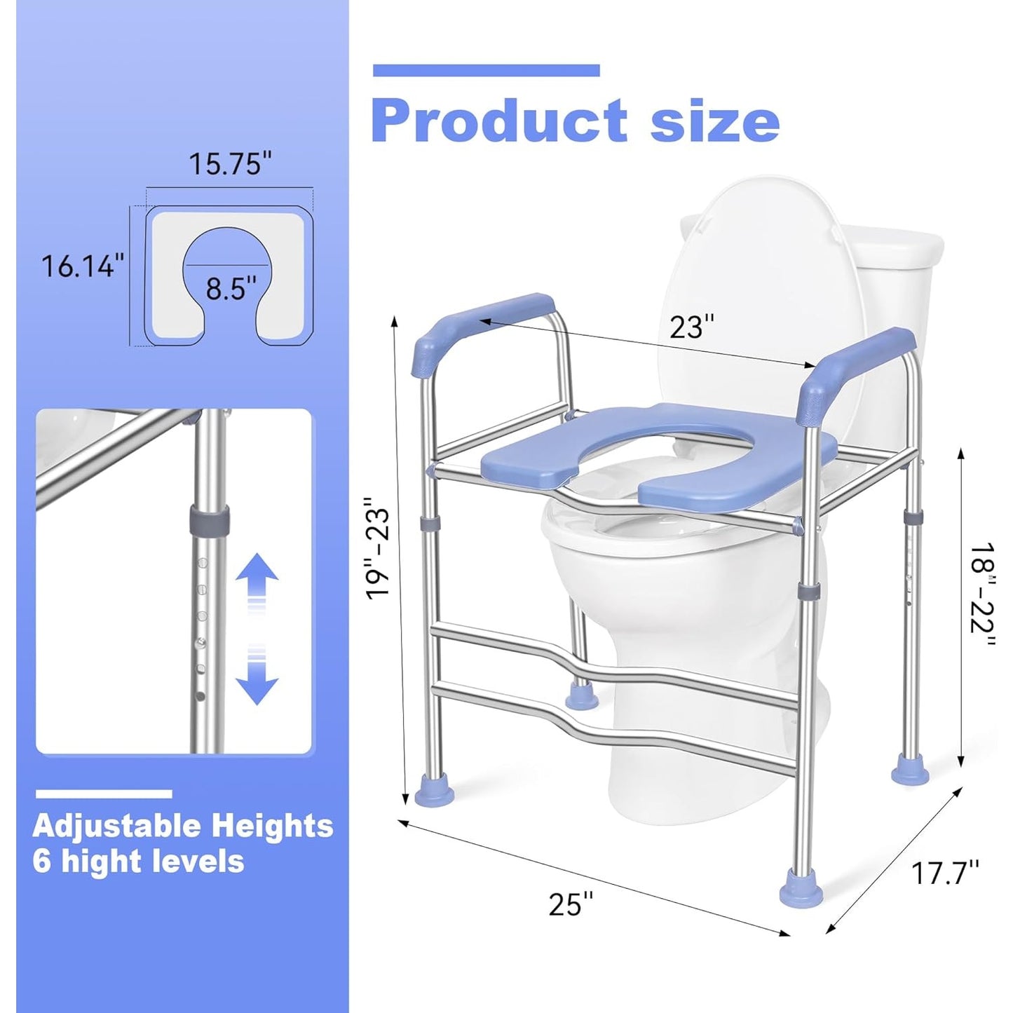 Raised Toilet Seat w/ Handles Large 400lb Commode Chair Fits Any Toilet