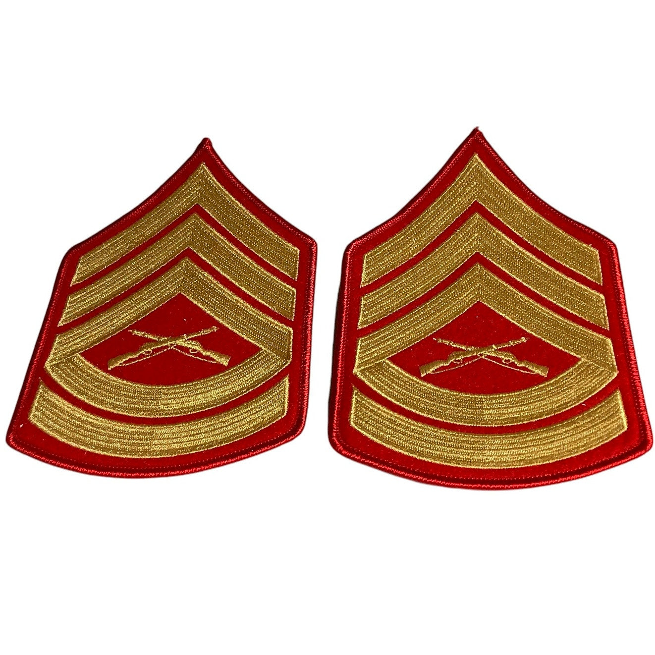 1 Set- USMC Gunnery Sergeant E-7 Gold on Red Embroidered Chevrons, Male