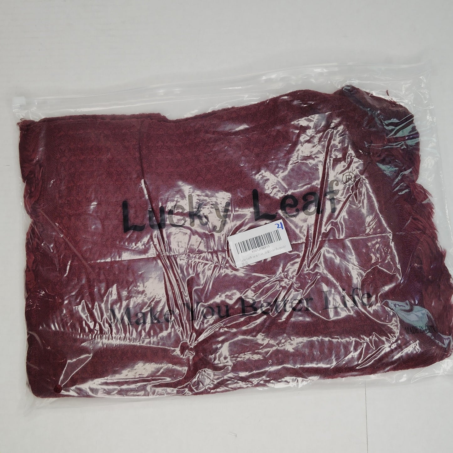 Lucky Leaf Loop Infinity Scarf w/ Tassles, 100% Viscose, Solid Burgundy