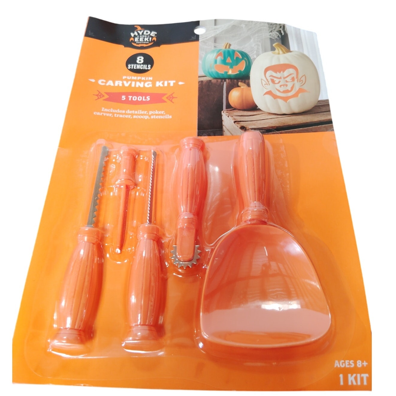 Hyde & EEK! Boutique Halloween Pumpkin Carving Kit – 8 Stencils – 5 Easy-Grip Tools