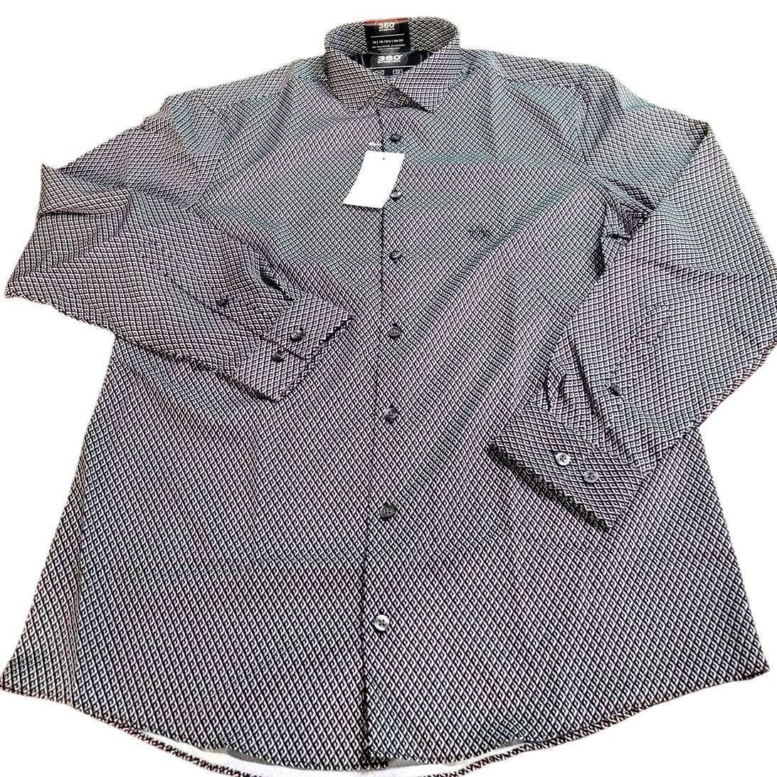 J. Ferrar 360 Stretch L/S Dress Shirt, Black Circle Geo, M (15-15.5, 32-33)