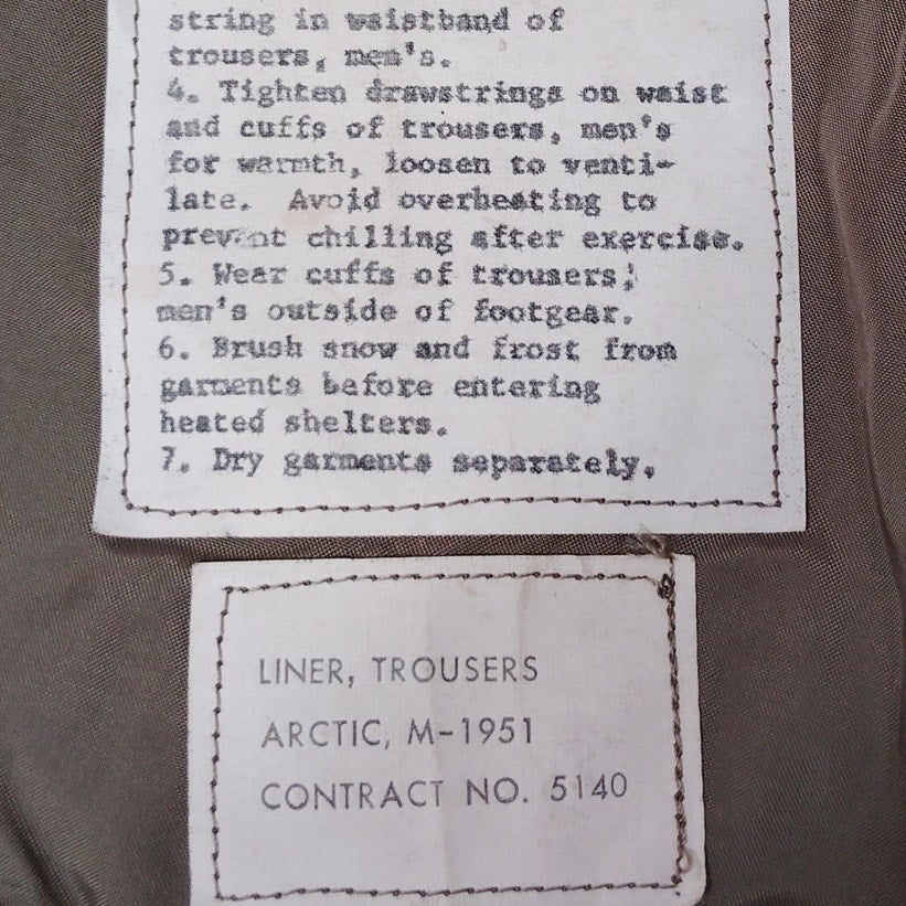 US Army Arctic M-1951 Trousers Liner Regular X-Large – NSN 8405-269-5483