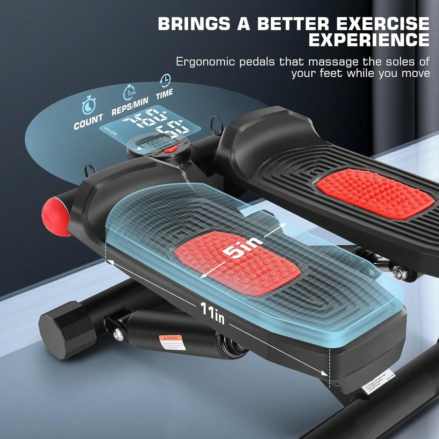 Stepper w/ Resistance Bands, Hydraulic Mini Stepper w/ LCD Monitor, Full Body Cardio Steppers