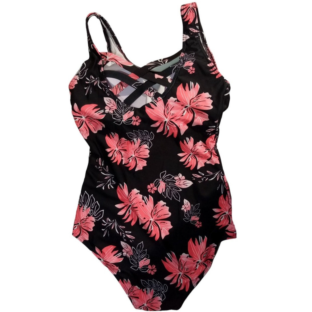 American Trends Pink Floral One Piece Bathing Suit, Crisscross Back, SM (2-4)