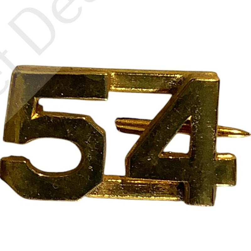 c.1910s Numeric "54", Brass Military C-Clasp Hat / Lapel / Collar Pins Set 3/8"H