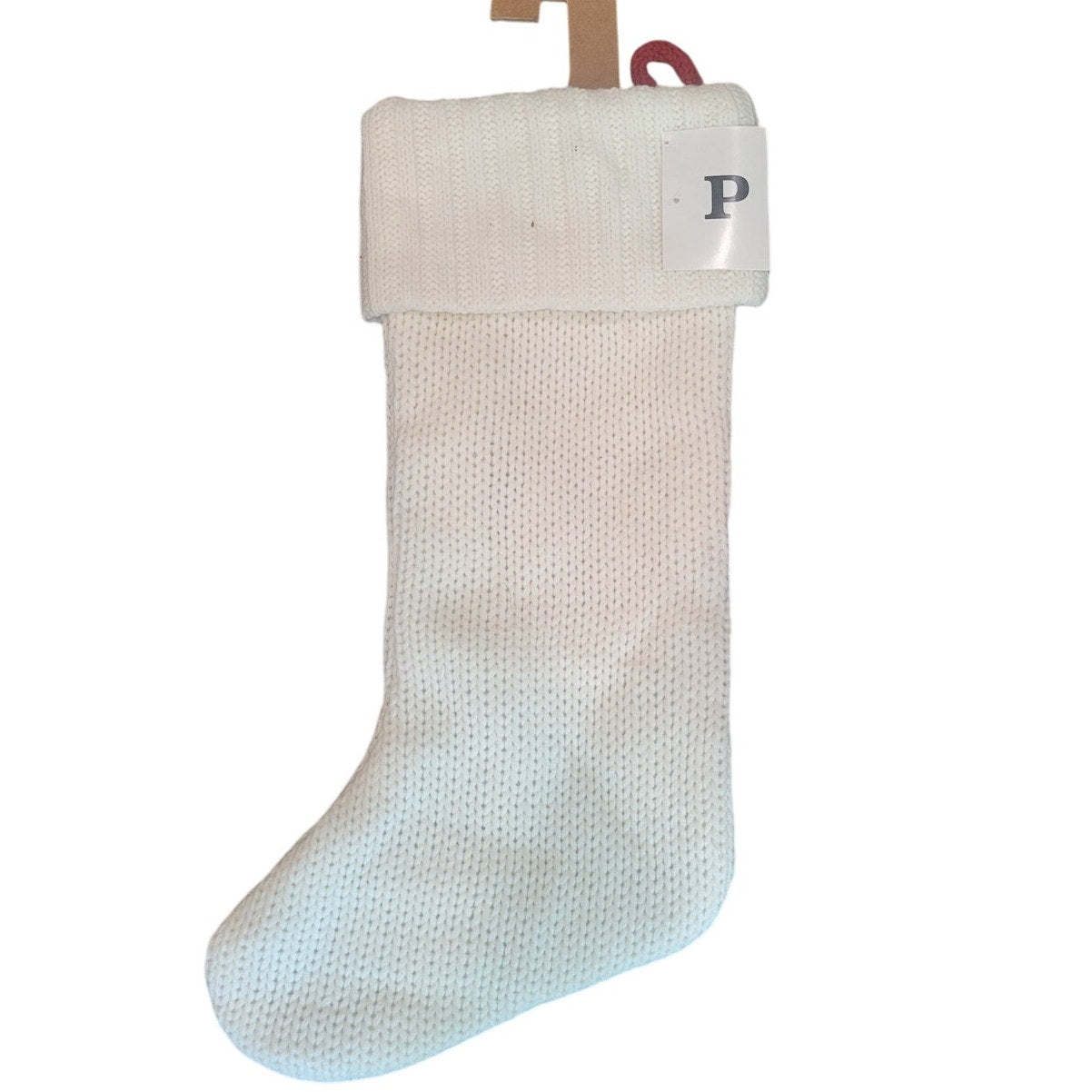 Knit Monogram Christmas Stocking, White “P” Wondershop Holiday Décor Cable Knit
