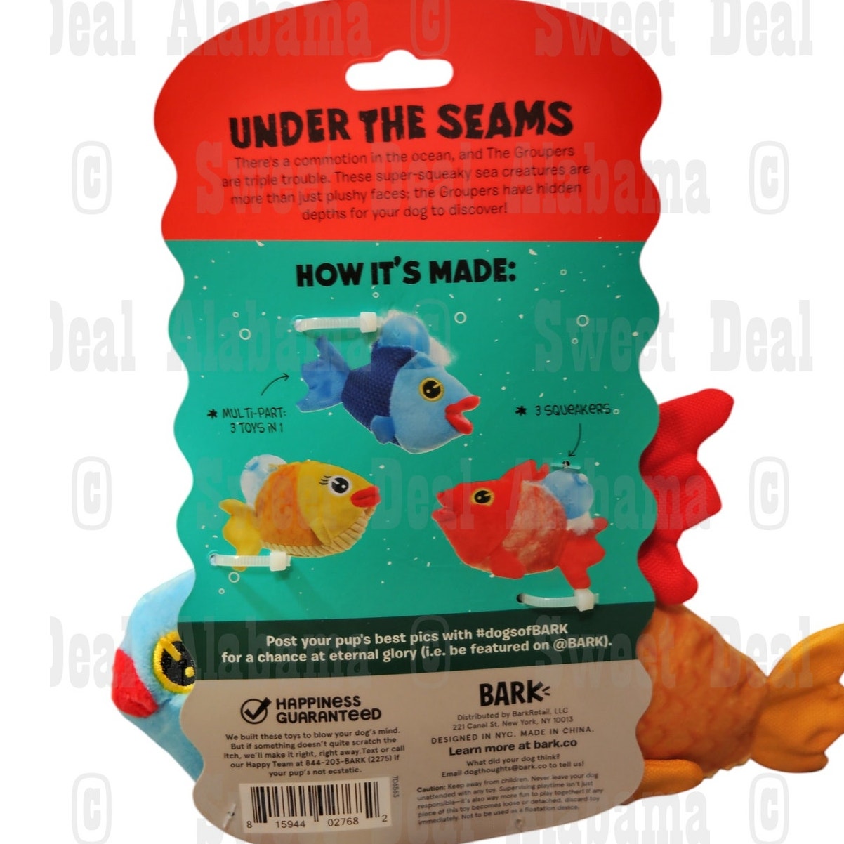 Bark Thrash It! Under The Seams Fish (Groupers) 3-Pack, Soft Toy for Small Dogs