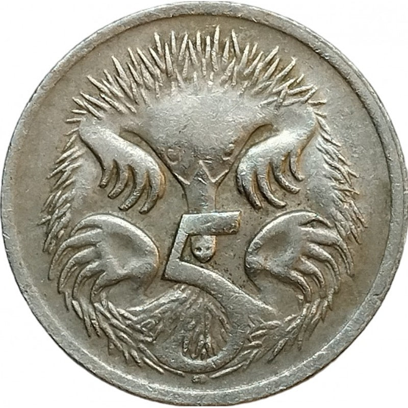 Australia 5 Cents, 1968, Queen Elizabeth II, Reverse: Short-Beaked Echidna
