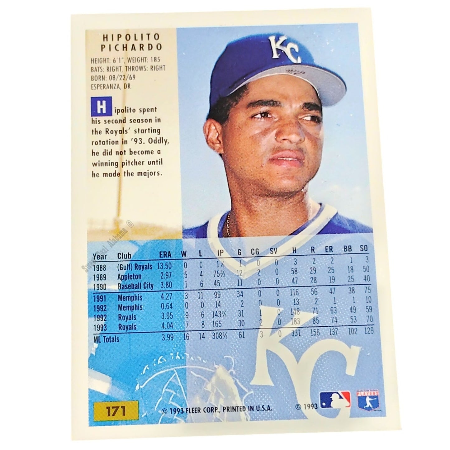 Hipolito Pichardo Kansas City Royals, #171, 1994 Fleer Baseball Collector's Card