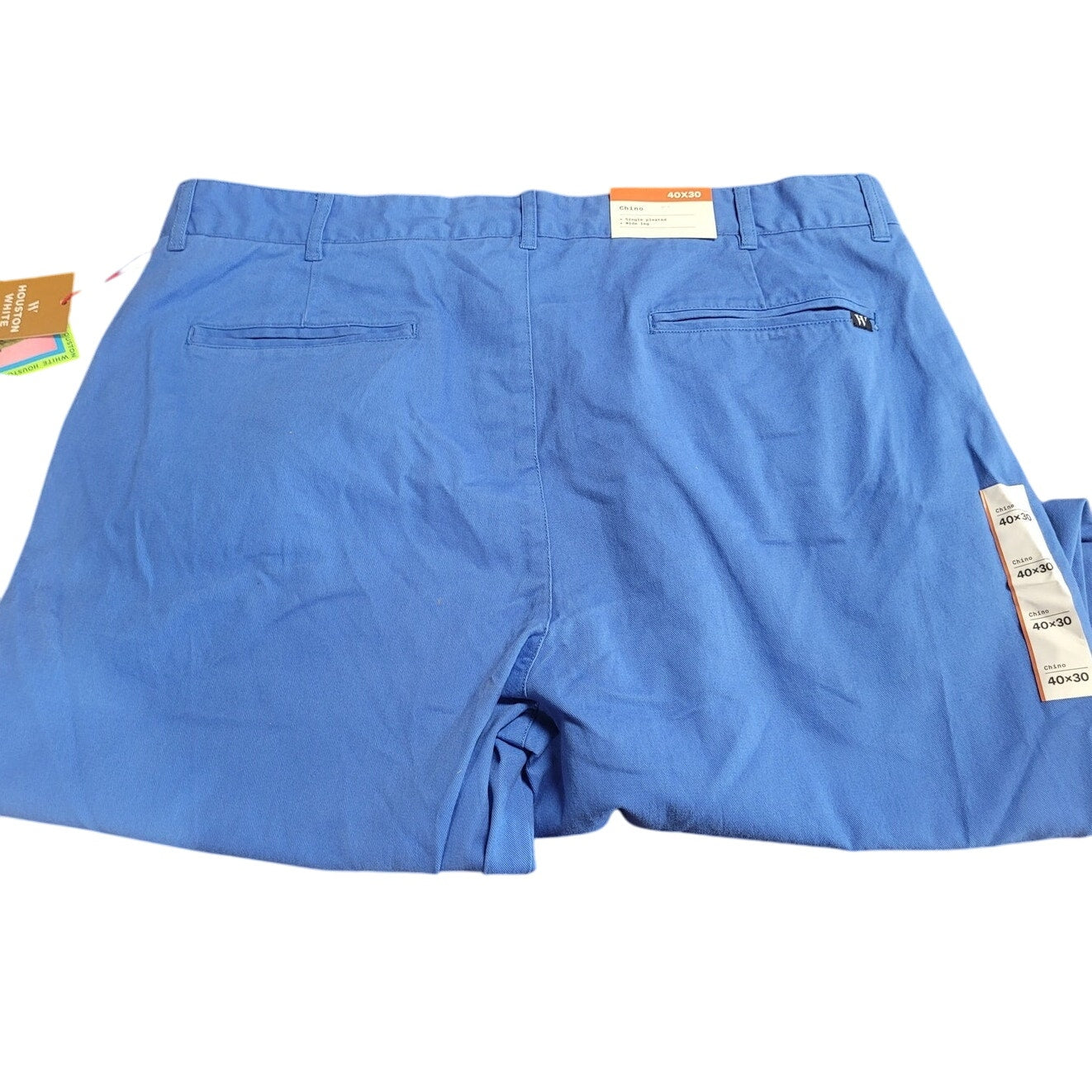 Men's Houston White, Single Pleated, Wide Leg, Chino Pants 40 x 30, Palace Blue