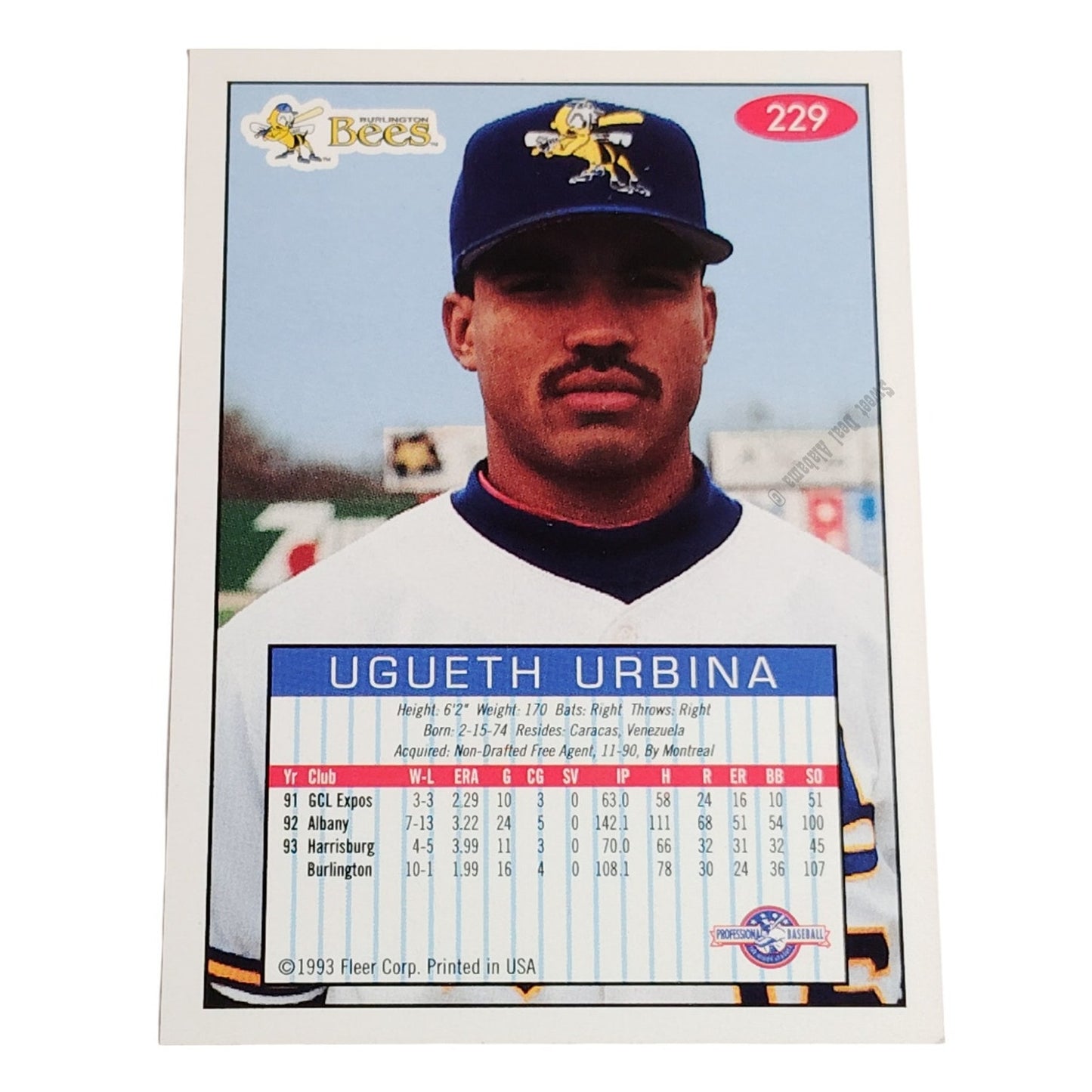 Ugueth Urbina, Burlington Bees, No. 229, 93-94 Fleer Excel Minor Leagues