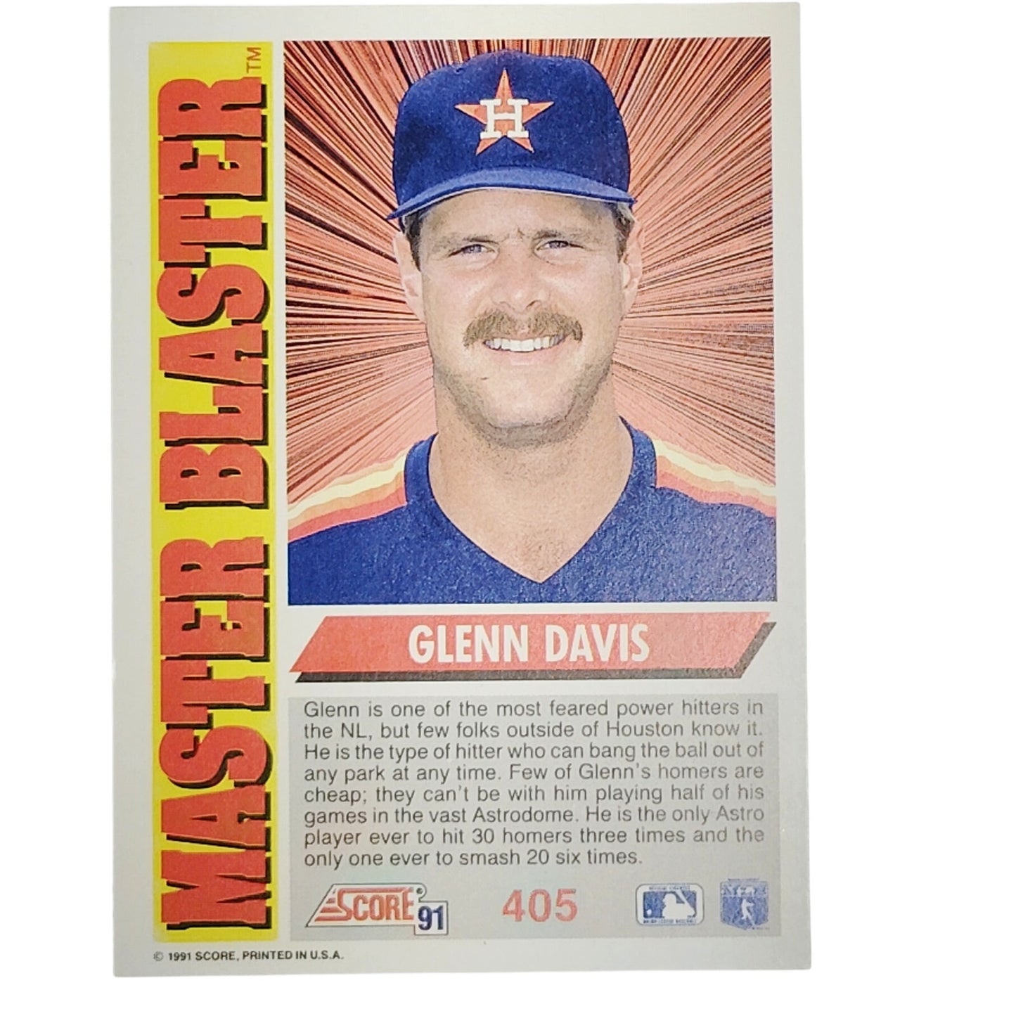 1991 Score Master Blaster Glenn Davis Card #405 Houston Astros 1B VG/EX