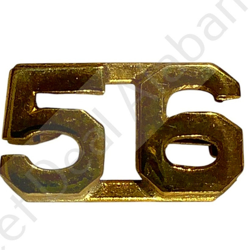 c.1910s Numeric "56", Brass Military C-Clasp Hat / Lapel / Collar Pins Set 3/8"H