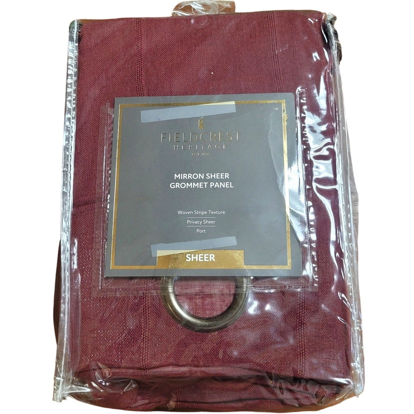Fieldcrest Heritage Mirron Sheer Grommet Top Single Curtain Panel, 50Wx96L, Port