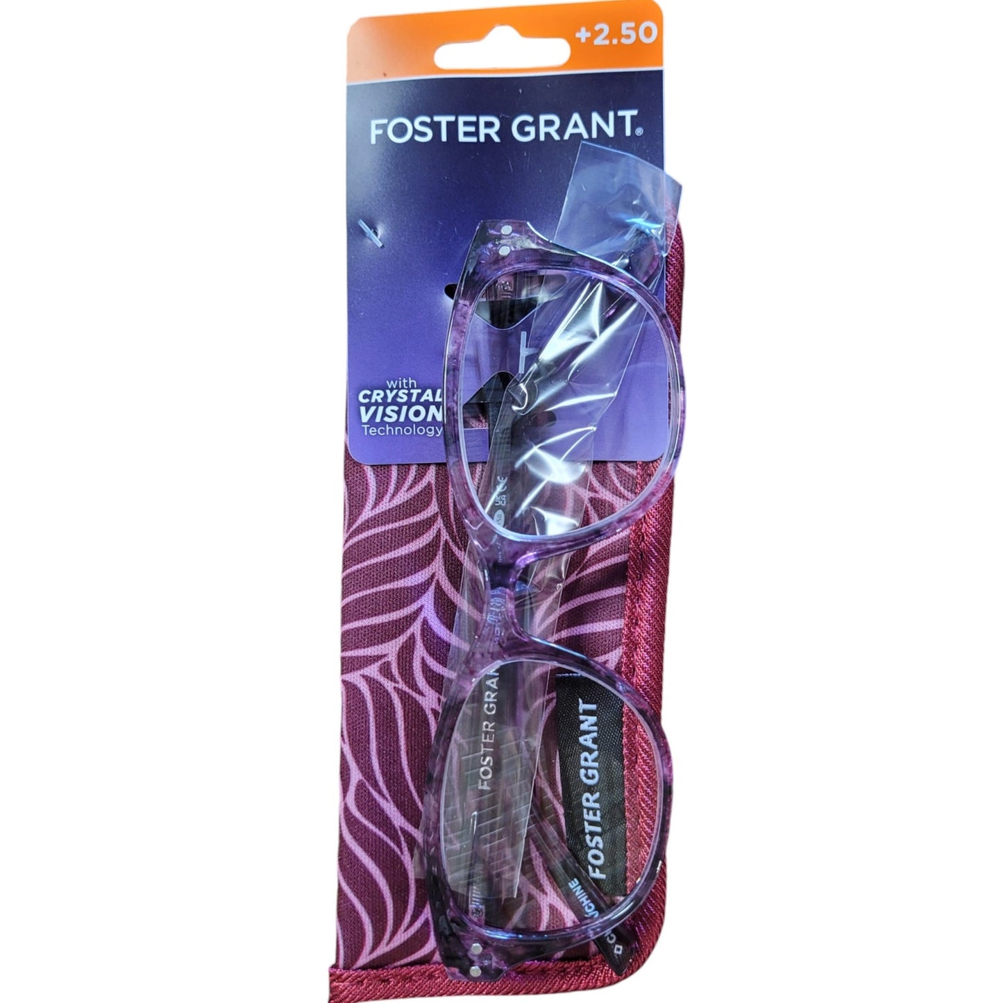 Foster Grant Crystal Vision Clear Pink Ombre Reading Glasses with Case, +2.50