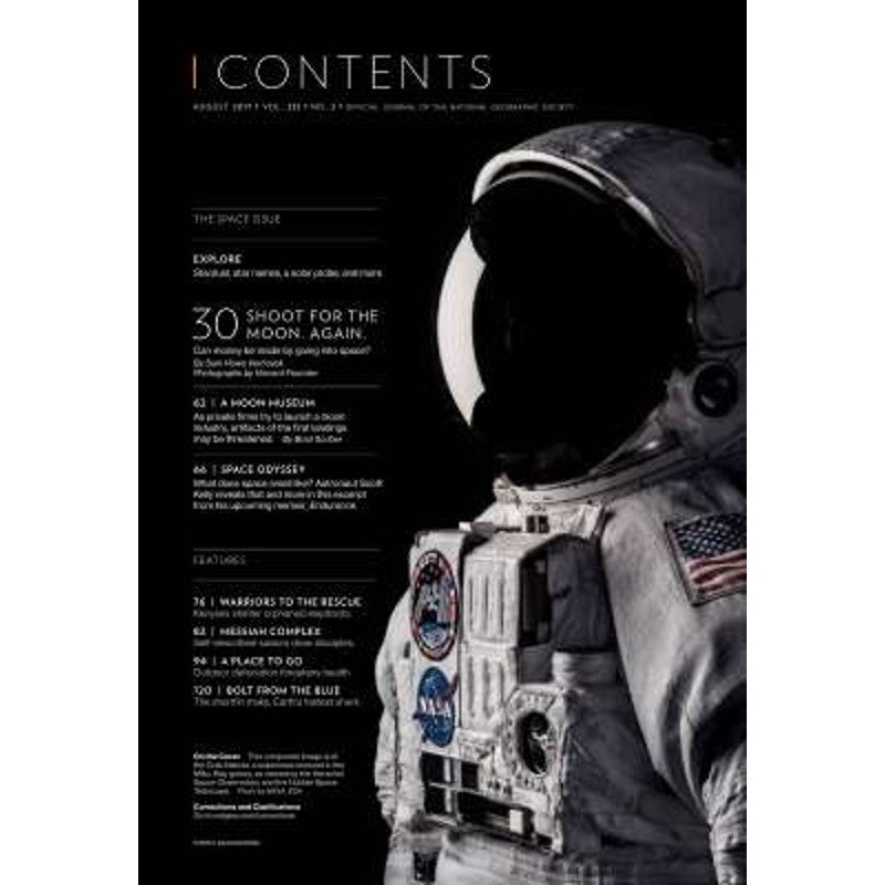 National Geographic August 2017, The Space Issue, Moon Shot, In Orbit, Voyager 40 Years Later, Best Eclipse, Moon Museum, Space Odyssey, LN