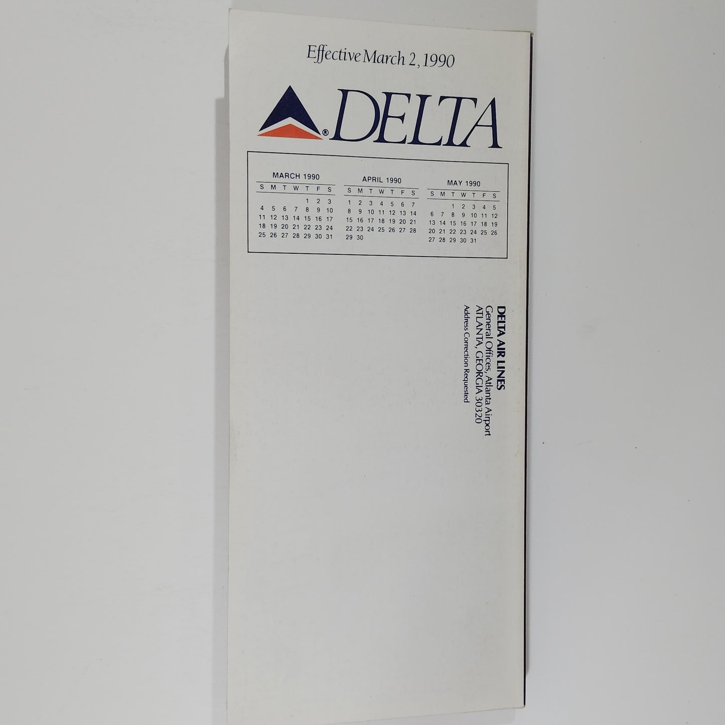 Delta Air Lines Timetable – Mar 2, 1990 – European Theme Cover – 433 Pages