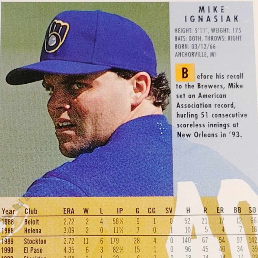 Mike Ignasiak, Milwaukee Brewers, #179, 1994 Fleer Baseball Collector's Card
