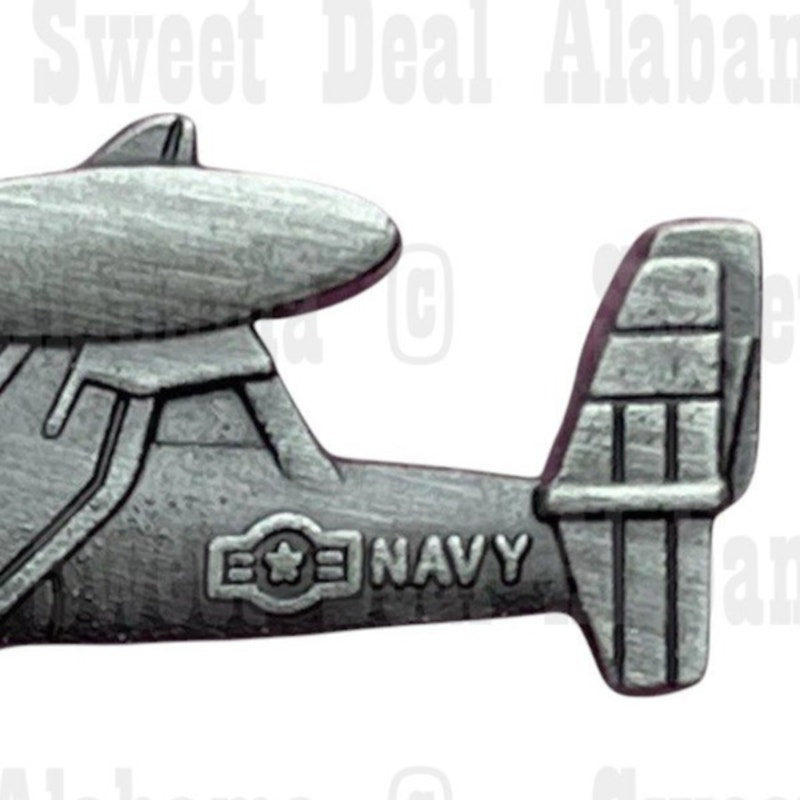 E2C Hawkeye Aircraft, Patinated Finish Hat, Lapel, Brooch Pin 1-1/4"W x 3/4"H