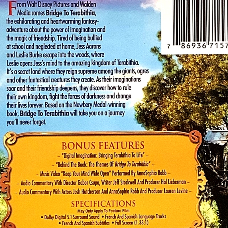 Bridge To Terabithia (Full Screen Edition, DVD 2007) 96 Min. Kids & Family Time