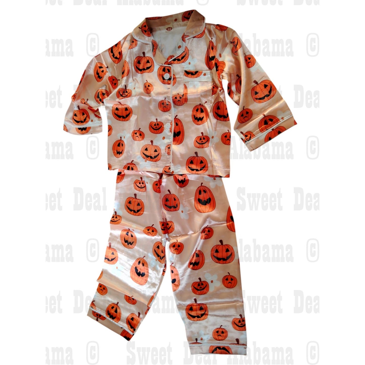 Toddler Halloween Pajamas – Pumpkin Satin 2-Piece Set, 2T-3T