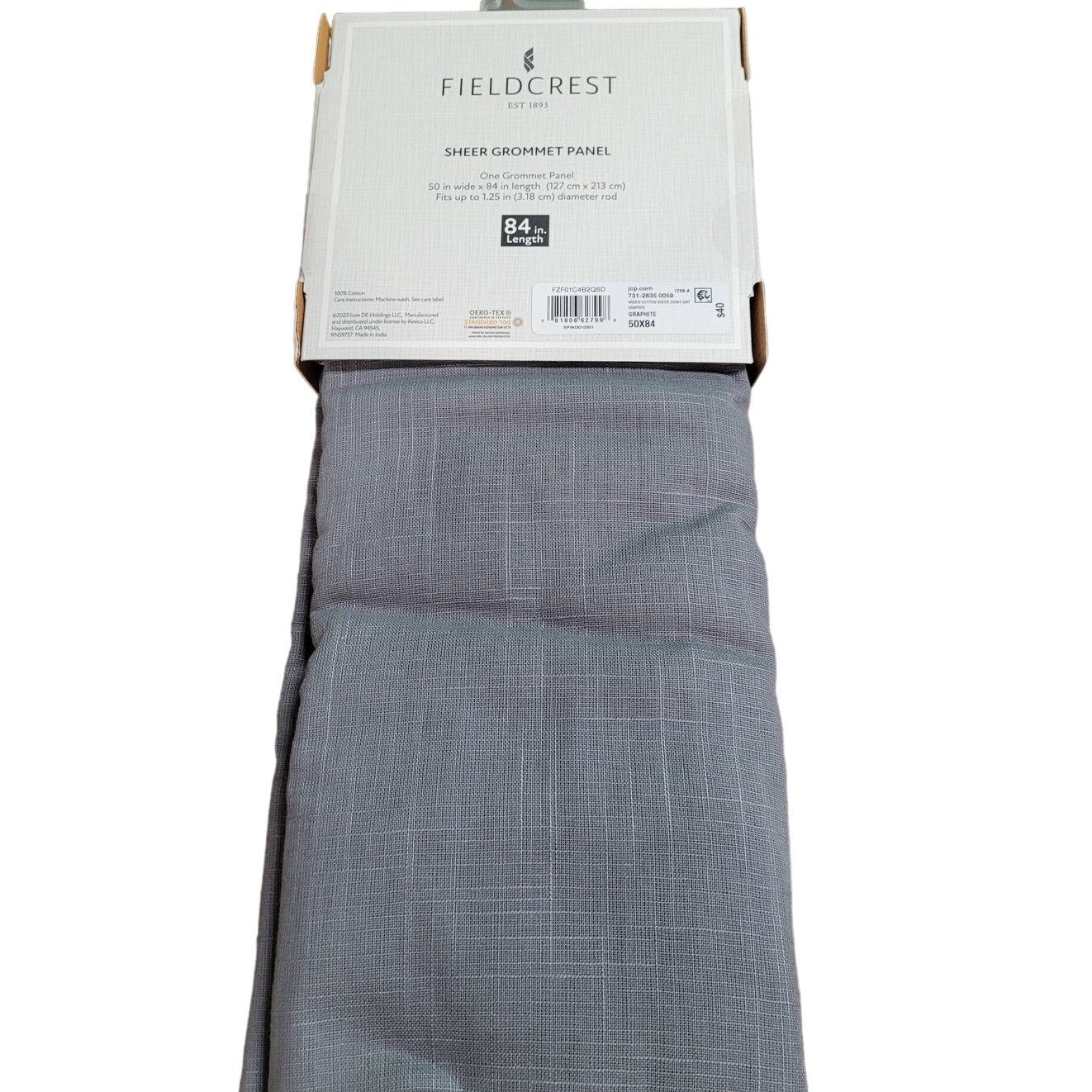 Fieldcrest Arden Solid Cotton Sheer Grommet Single Curtain Panel, Graphite 50x84