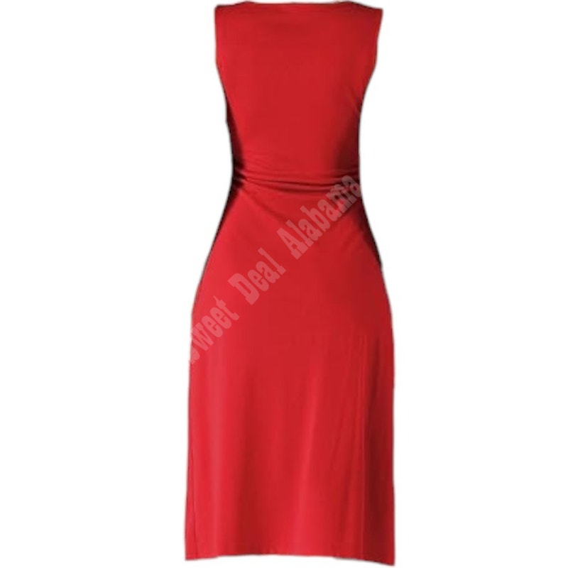 Allegra K Tank Dress, Crew Neck, Ruched, Casual A-line, Midi Sleeveless, Wine, M