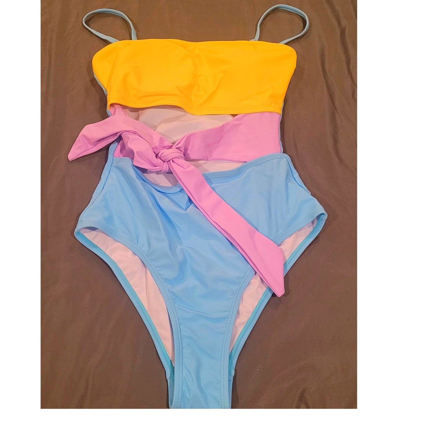 Viottiset Ruched One Piece Tummy Control High Cut Cheeky Blue/Yellow, S (4-6)