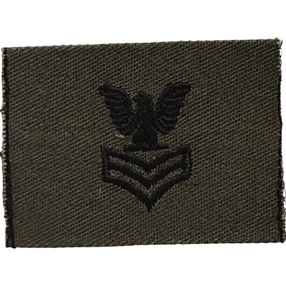 Vintage USN Petty Officer 1st Class E-6 Sew-On Cap Device Emblem OD Green Tactical Patch