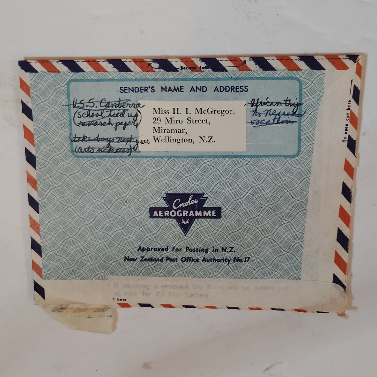 1967 New Zealand Aerogramme 8D Stamp Fox Glacier Airmail Cover Alabama