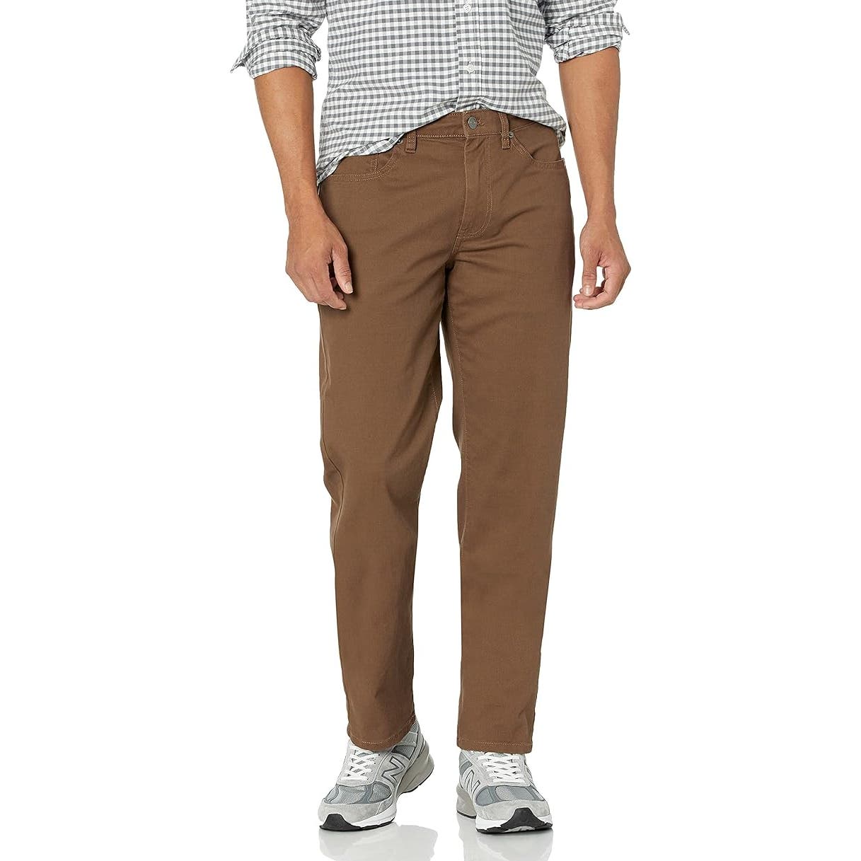 Mens Straight-Fit 5-Pocket Stretch Twill Pant, Brown, 34W x 28L, Cotton/Spandex