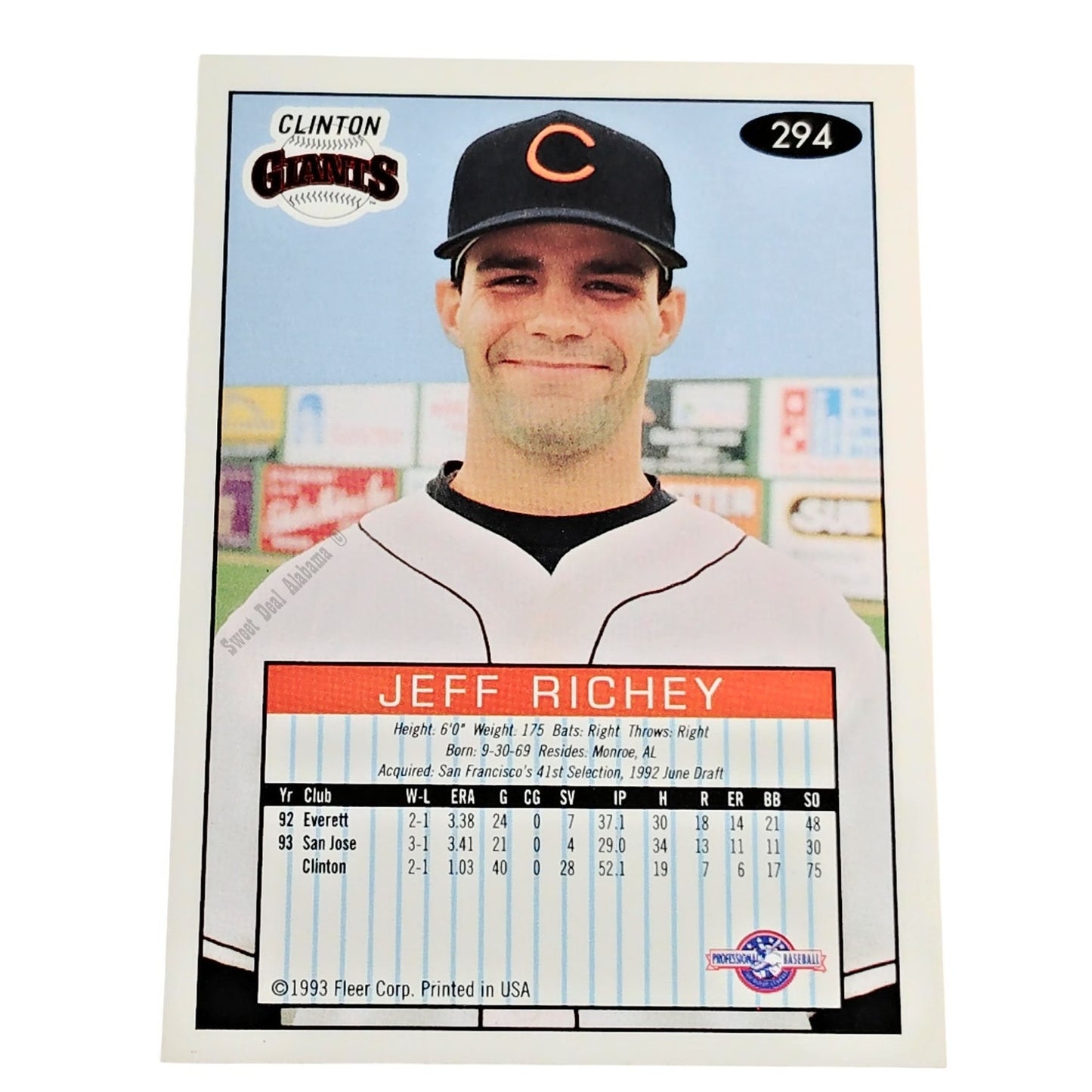 Jeff Richey, Clinton Giants, #294, 93-94 Fleer Excel Minor Leagues