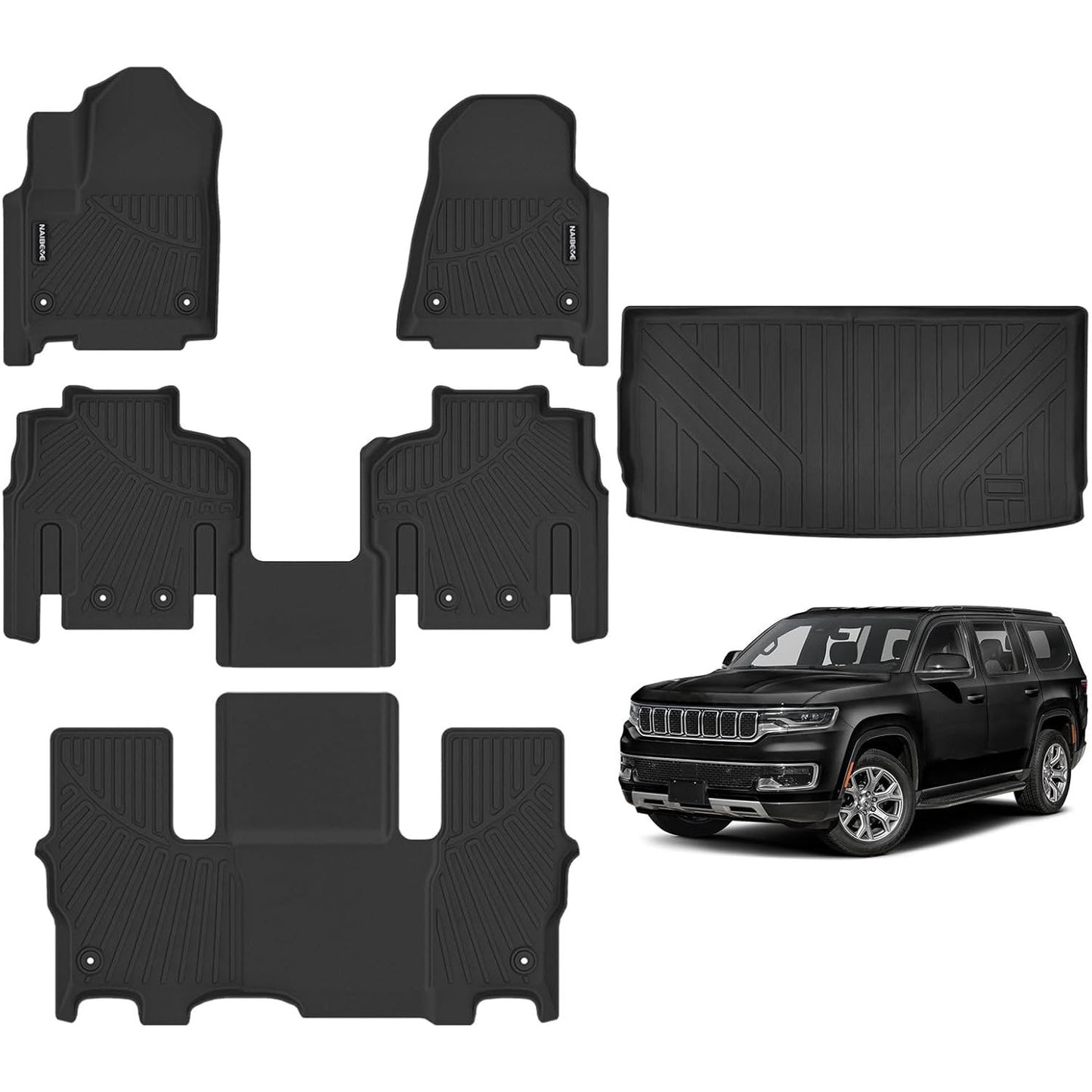 Floor Mats for Jeep Wagoneer 7-Seater (2022–2025) – All-Weather Liners + Cargo Mat Behind 3rd Row