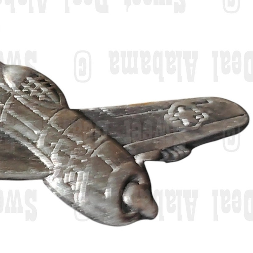 Thunderbolt P-47 Aircraft, Patinated Silver Tone Hat, Lapel Pin 1-1/4"W x 5/8"H