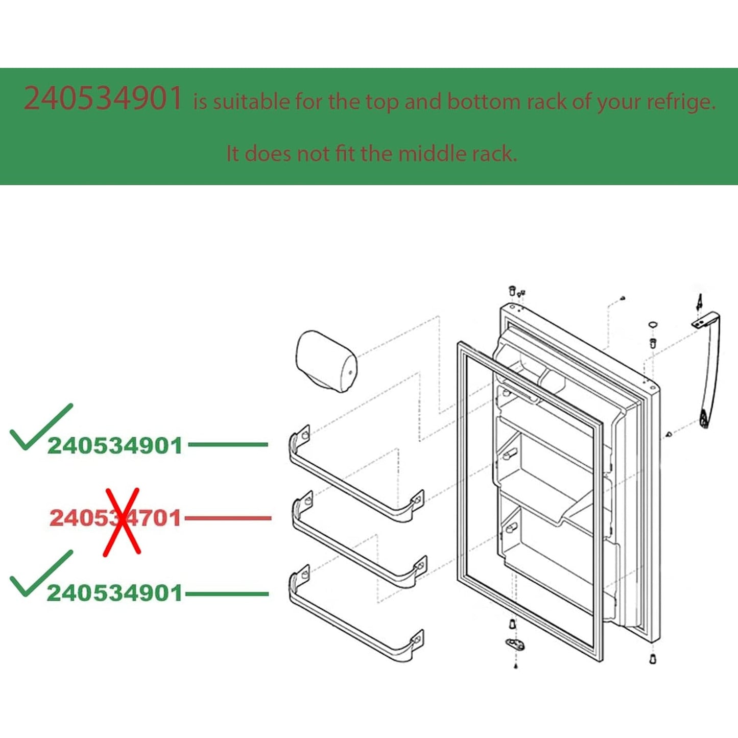240534901 Door Shelf Rack Bar 2-Pack Compatible w/ Frigidaire Top & Bottom