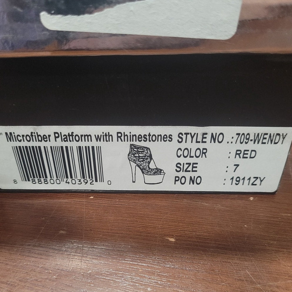 Ellie Shoes Red Ankle Boots w/ Rhinestones, 709-WENDY Size 7, Platform Stiletto