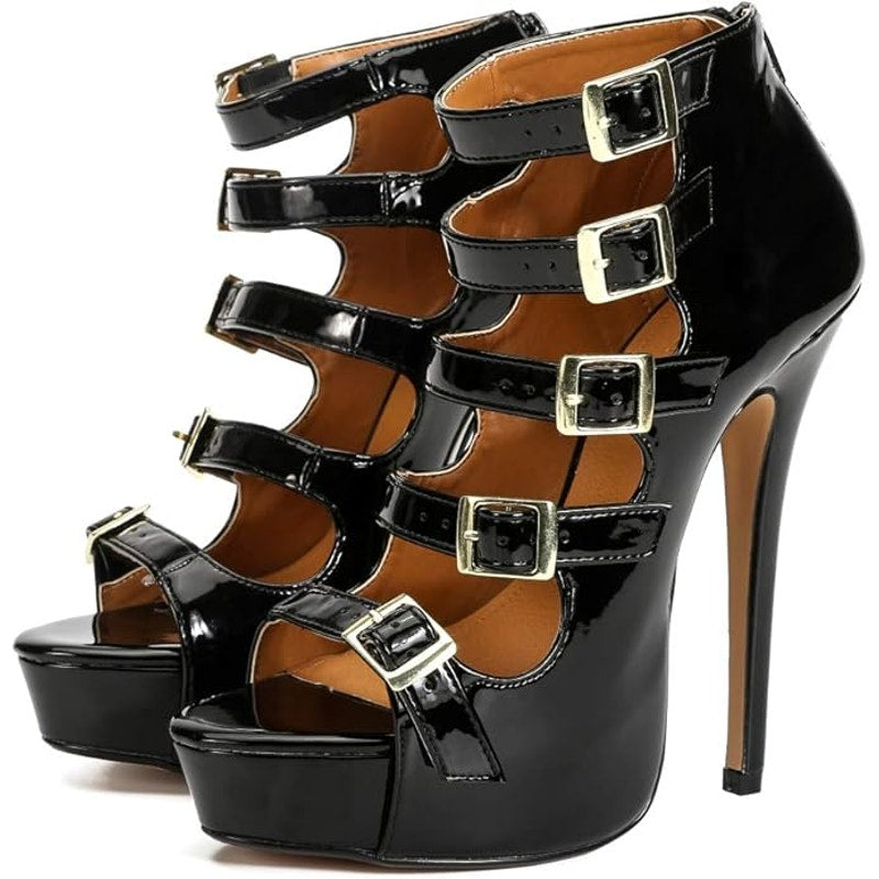 Size 10 Women / 8.5 Men, Sandals Platform Parallel Straps Stiletto High Heels