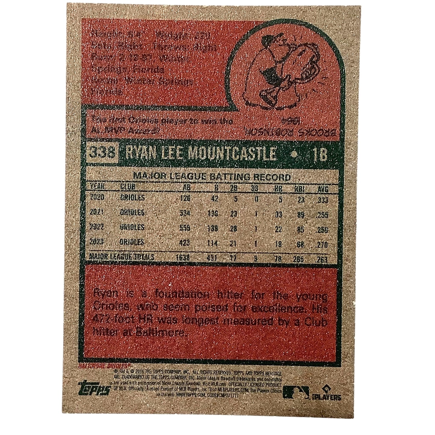 2024 Topps Heritage - Ryan Mountcastle, Orioles 1B, Card #338, NM+