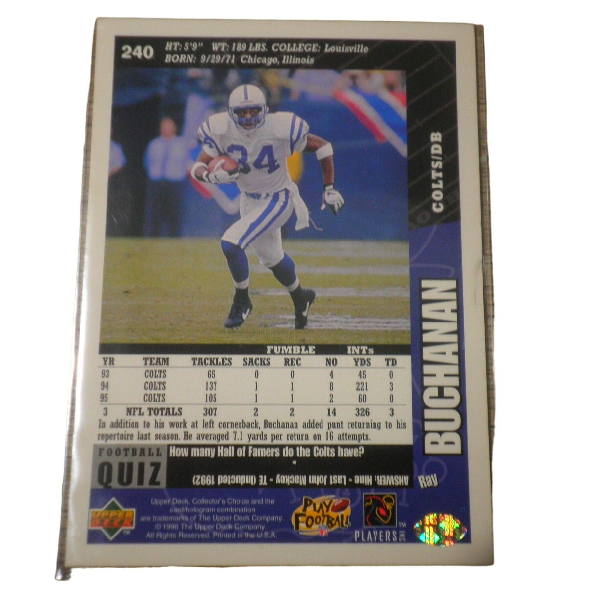 Ray Buchanan 1996 Upper Deck Collector's Choice Football Card #240