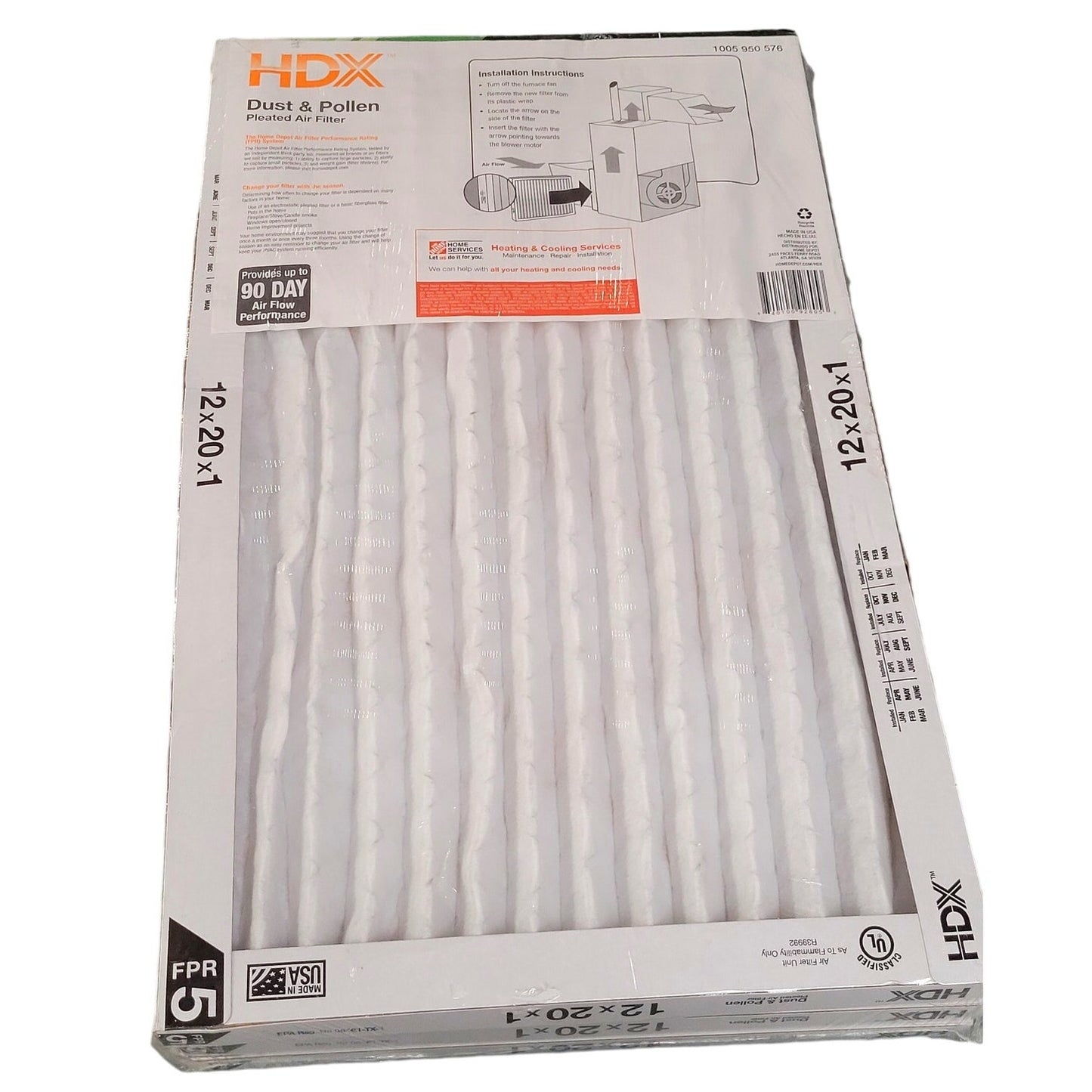 3-PK HDX 12" x 20" x 1" Standard Pleated Furnace Air Filter FPR 5, MERV 8 (3-Pk)